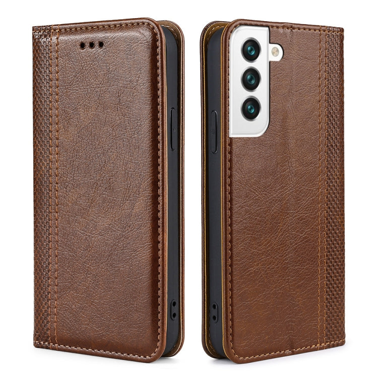 For Samsung Galaxy S22+ 5G Grid Texture Magnetic PU + TPU Horizontal Flip Leather Case with Holder & Card Slot