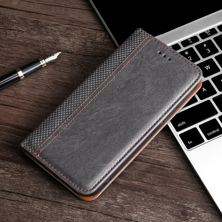 For Samsung Galaxy S22 Ultra 5G Grid Texture Magnetic PU + TPU Horizontal Flip Leather Case with Holder & Card Slot