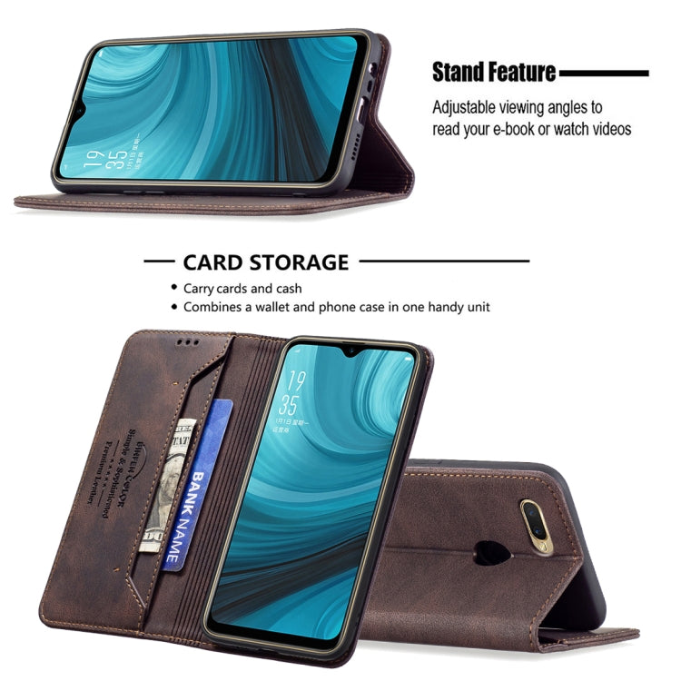 For OPPO A7 Magnetic RFID Blocking Anti-Theft Leather Case with Holder & Card Slots & Wallet