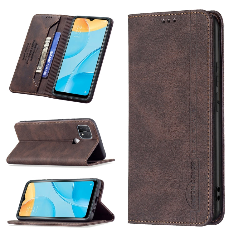 For OPPO A15 Magnetic RFID Blocking Anti-Theft Leather Case with Holder & Card Slots & Wallet