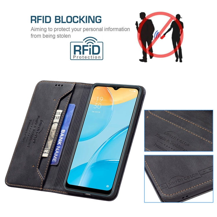 For OPPO A15 Magnetic RFID Blocking Anti-Theft Leather Case with Holder & Card Slots & Wallet
