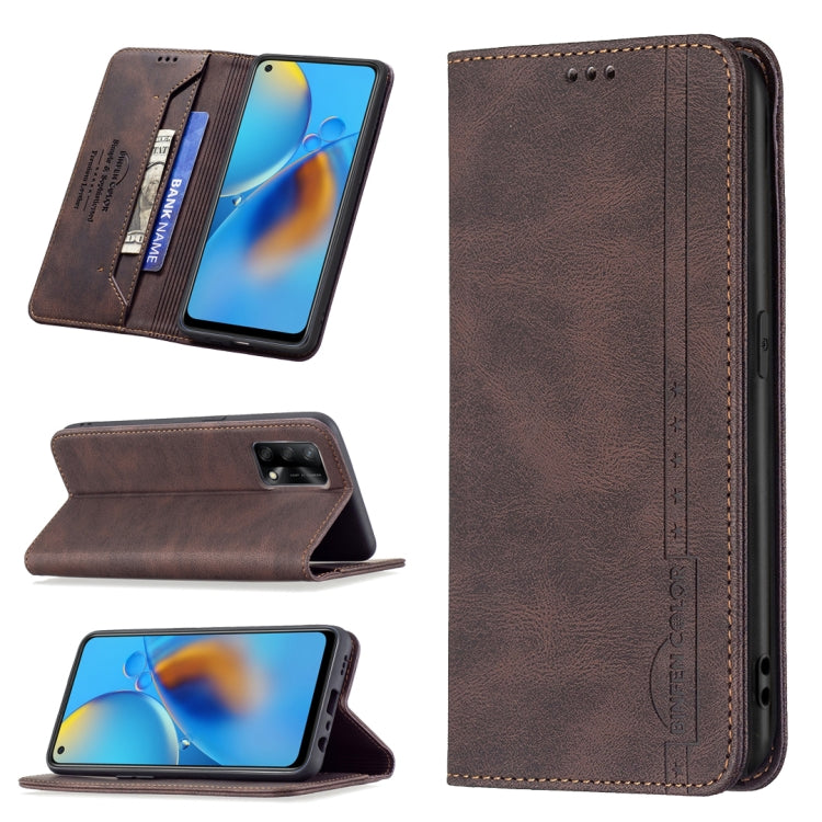 For OPPO A74 4G / F19 4G Magnetic RFID Blocking Anti-Theft Leather Case with Holder & Card Slots & Wallet