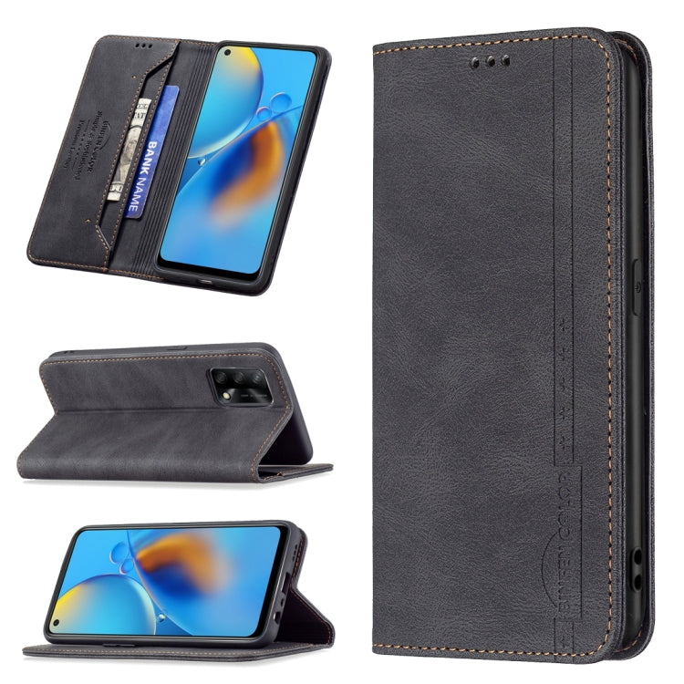For OPPO A74 4G / F19 4G Magnetic RFID Blocking Anti-Theft Leather Case with Holder & Card Slots & Wallet