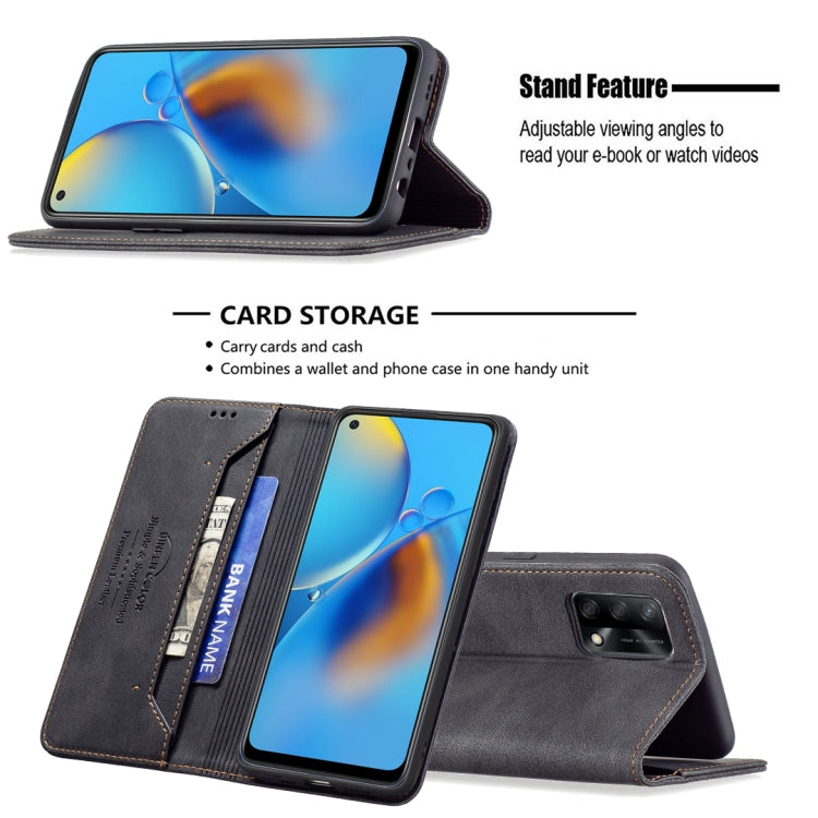 For OPPO A74 4G / F19 4G Magnetic RFID Blocking Anti-Theft Leather Case with Holder & Card Slots & Wallet