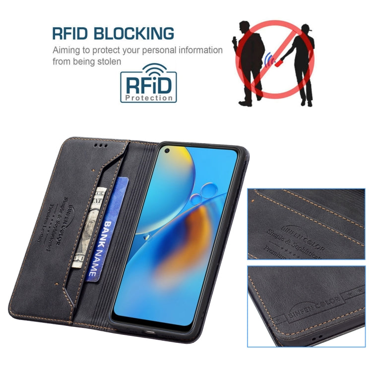 For OPPO A74 4G / F19 4G Magnetic RFID Blocking Anti-Theft Leather Case with Holder & Card Slots & Wallet