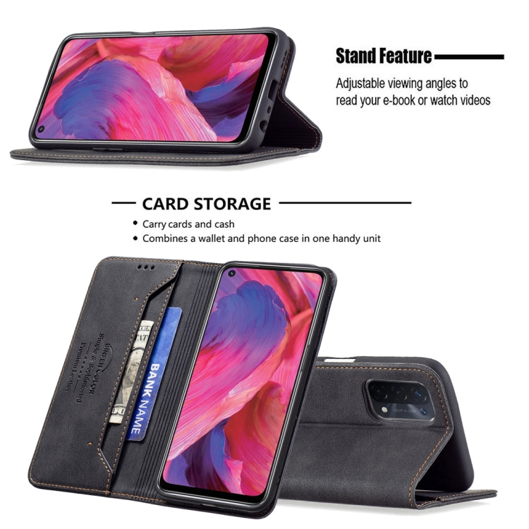 For OPPO A74 5G / A93 5G / A54 5G Magnetic RFID Blocking Anti-Theft Leather Case with Holder & Card Slots & Wallet