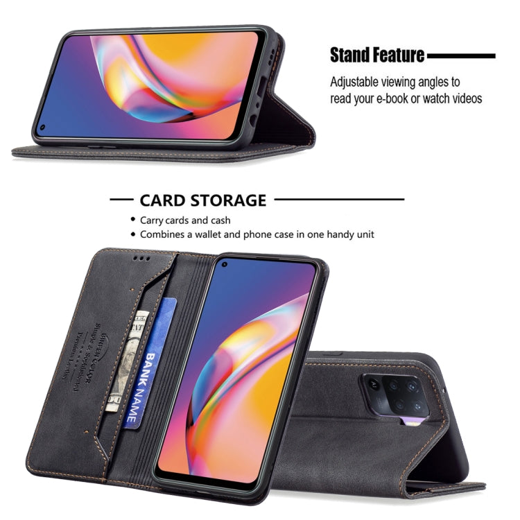 For OPPO A94 4G / Reno5 / F19 Pro Magnetic RFID Blocking Anti-Theft Leather Case with Holder & Card Slots & Wallet