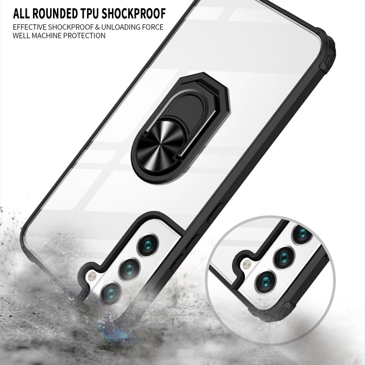 For Samaung Galaxy S22 5G Shockproof Transparent TPU + Acrylic Protective Case with Ring Holder
