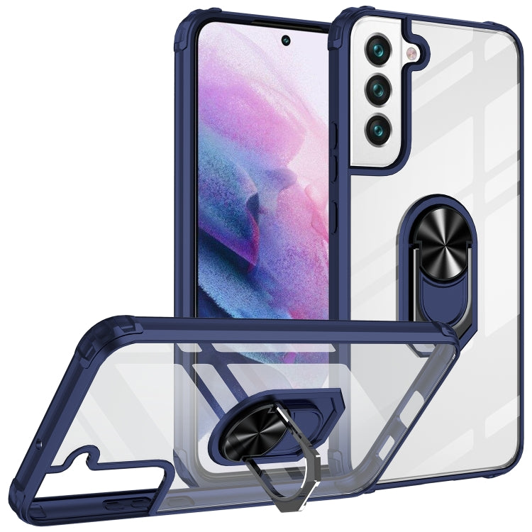 For Samaung Galaxy S22 5G Shockproof Transparent TPU + Acrylic Protective Case with Ring Holder