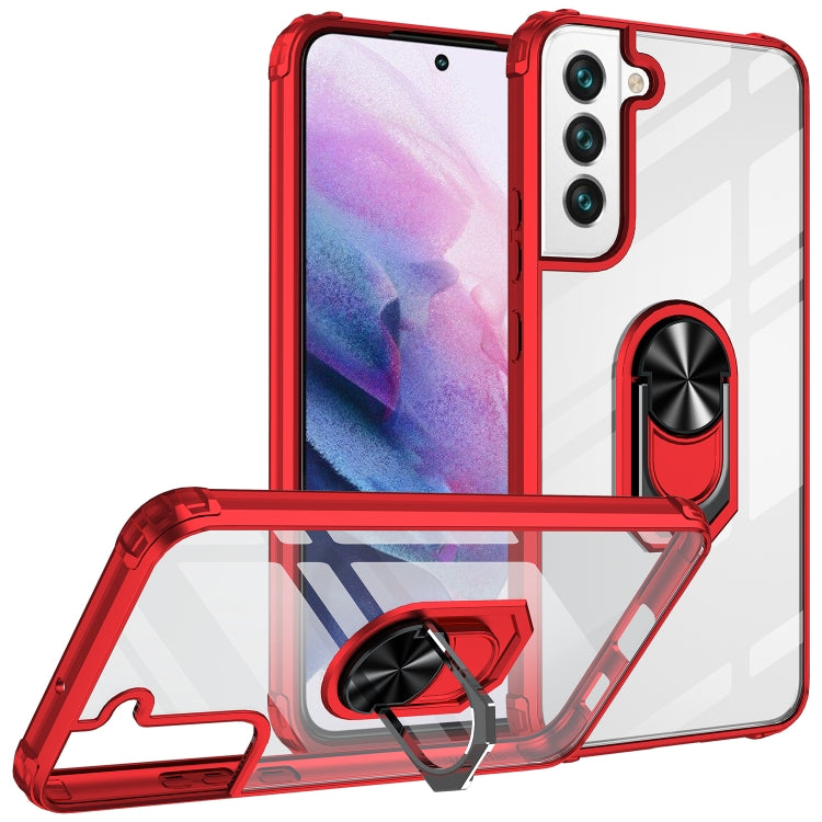 For Samaung Galaxy S22+ 5G Shockproof Transparent TPU + Acrylic Protective Case with Ring Holder
