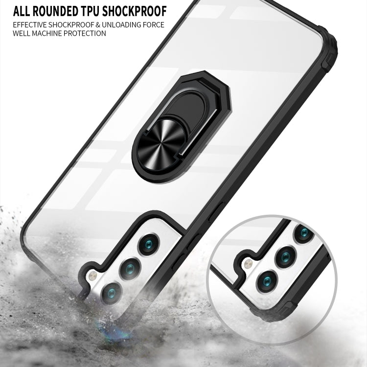 For Samaung Galaxy S22+ 5G Shockproof Transparent TPU + Acrylic Protective Case with Ring Holder