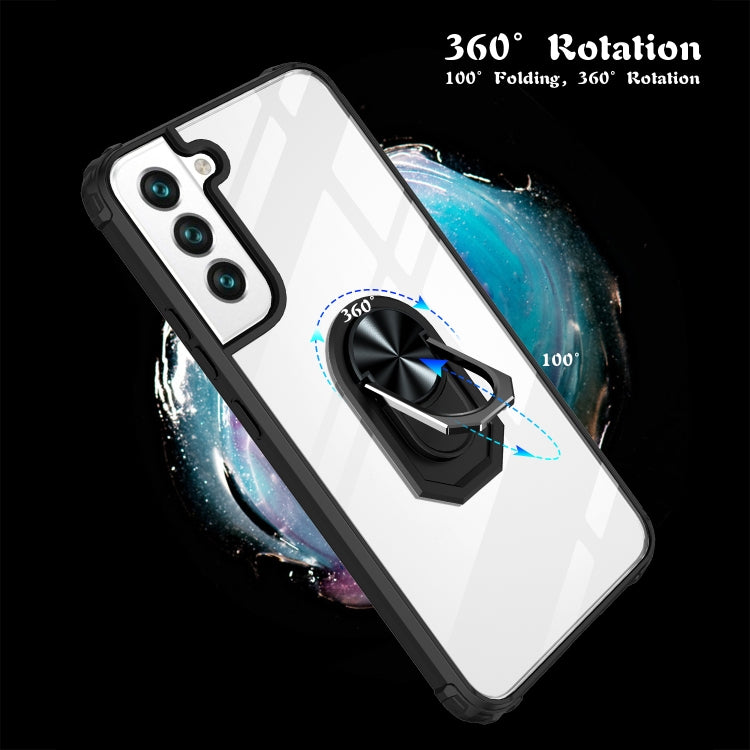 For Samaung Galaxy S22+ 5G Shockproof Transparent TPU + Acrylic Protective Case with Ring Holder
