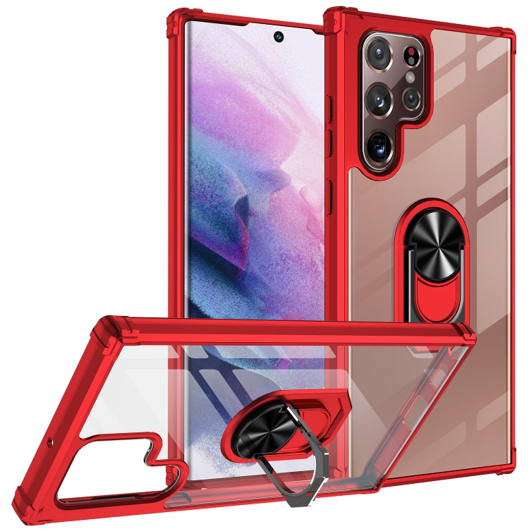 For Samaung Galaxy S22 Ultra 5G Shockproof Transparent TPU + Acrylic Protective Case with Ring Holder