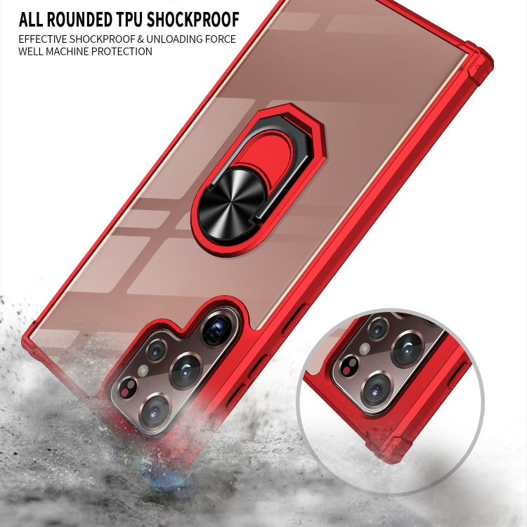 For Samaung Galaxy S22 Ultra 5G Shockproof Transparent TPU + Acrylic Protective Case with Ring Holder
