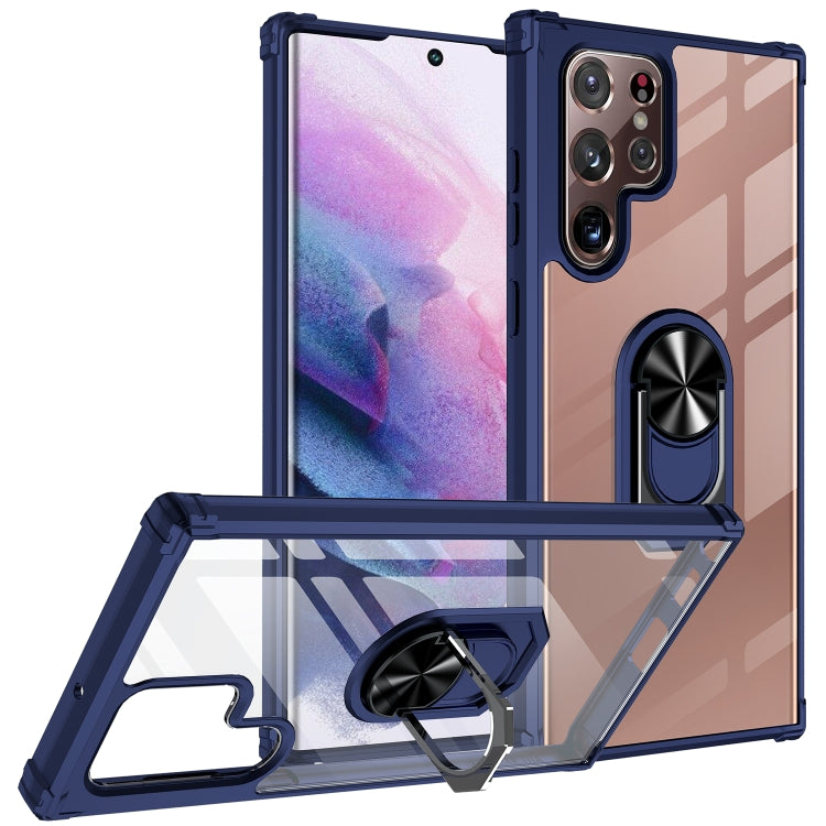 For Samaung Galaxy S22 Ultra 5G Shockproof Transparent TPU + Acrylic Protective Case with Ring Holder