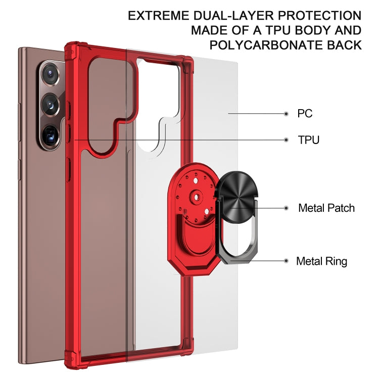 For Samaung Galaxy S22 Ultra 5G Shockproof Transparent TPU + Acrylic Protective Case with Ring Holder