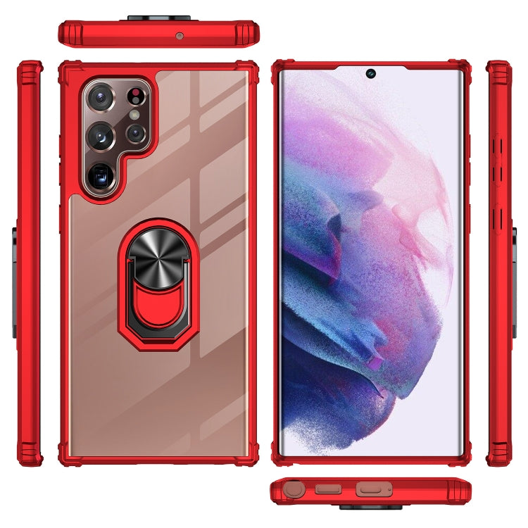 For Samaung Galaxy S22 Ultra 5G Shockproof Transparent TPU + Acrylic Protective Case with Ring Holder