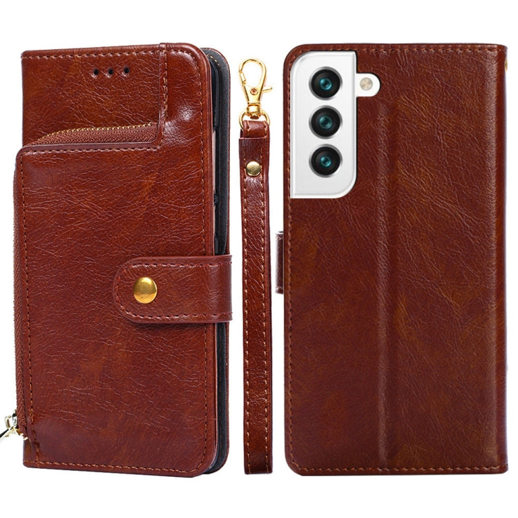 For Samsung Galaxy S22 5G Zipper Bag PU + TPU Horizontal Flip Leather Case with Holder & Card Slot & Wallet & Lanyard
