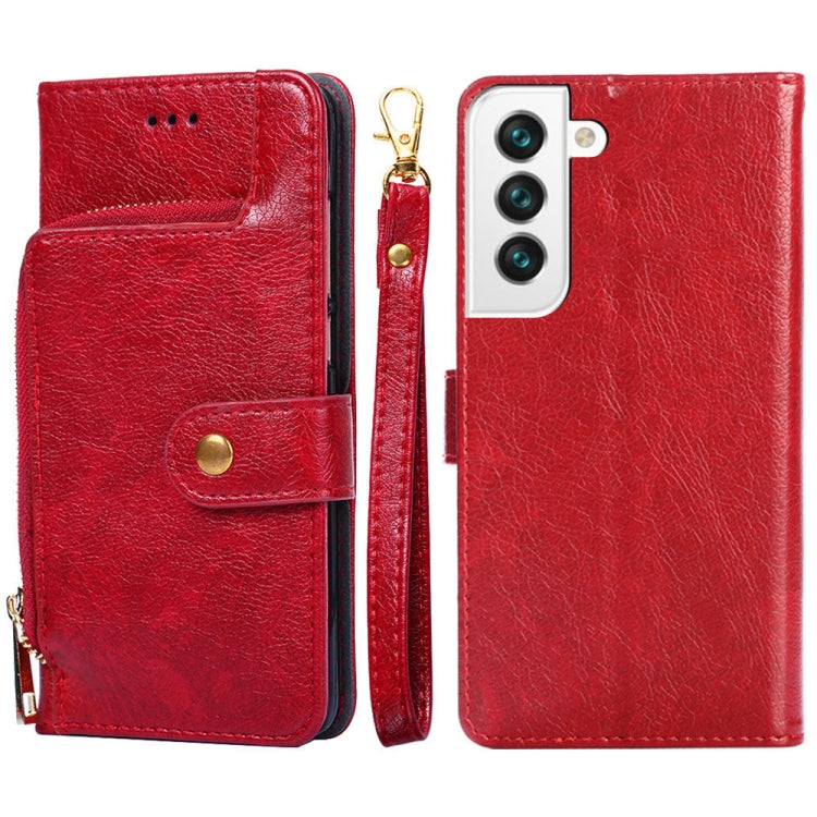 For Samsung Galaxy S22 5G Zipper Bag PU + TPU Horizontal Flip Leather Case with Holder & Card Slot & Wallet & Lanyard