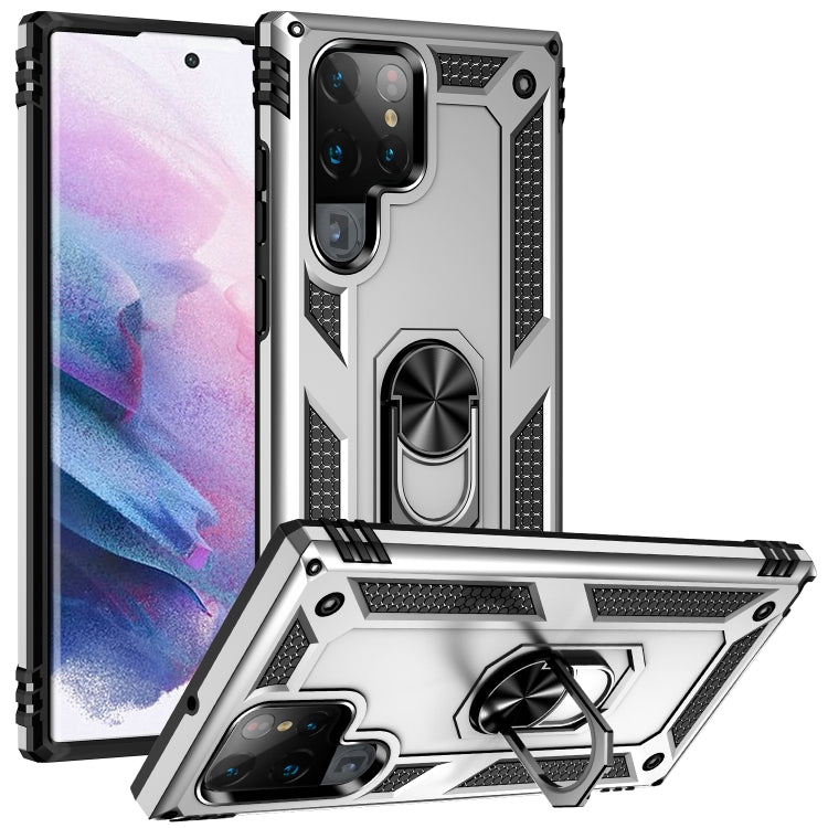 For Samaung Galaxy S22 Ultra 5G Shockproof TPU + PC Protective Case with 360 Degree Rotating Holder