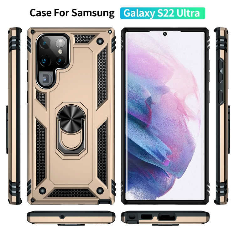 For Samaung Galaxy S22 Ultra 5G Shockproof TPU + PC Protective Case with 360 Degree Rotating Holder