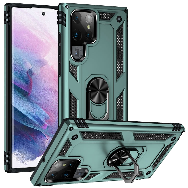 For Samaung Galaxy S22 Ultra 5G Shockproof TPU + PC Protective Case with 360 Degree Rotating Holder