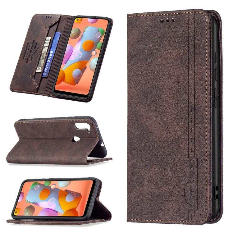 For Samsung Galaxy A11 / M11 Magnetic RFID Blocking Anti-Theft Leather Case with Holder & Card Slots & Wallet