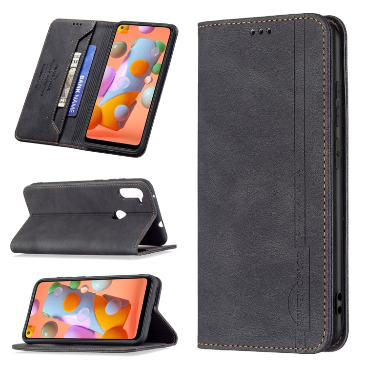 For Samsung Galaxy A11 / M11 Magnetic RFID Blocking Anti-Theft Leather Case with Holder & Card Slots & Wallet