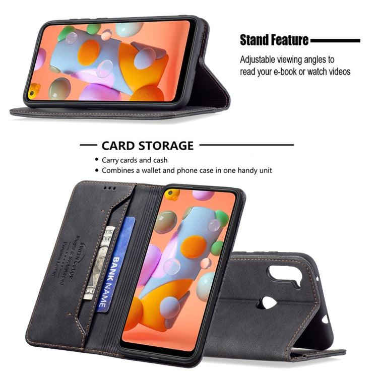 For Samsung Galaxy A11 / M11 Magnetic RFID Blocking Anti-Theft Leather Case with Holder & Card Slots & Wallet