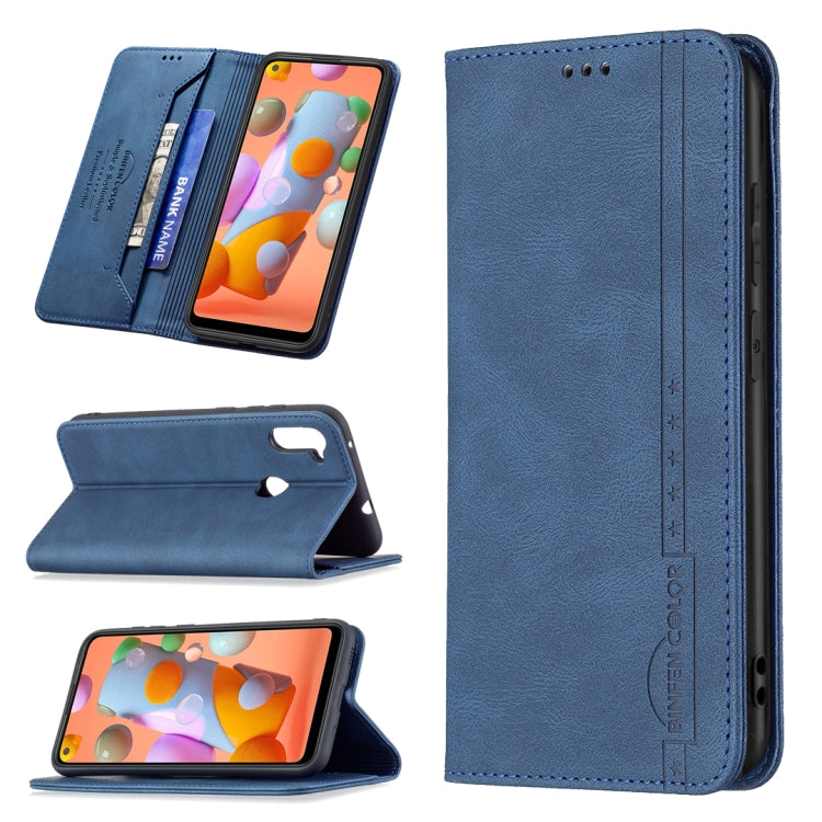 For Samsung Galaxy A11 / M11 Magnetic RFID Blocking Anti-Theft Leather Case with Holder & Card Slots & Wallet