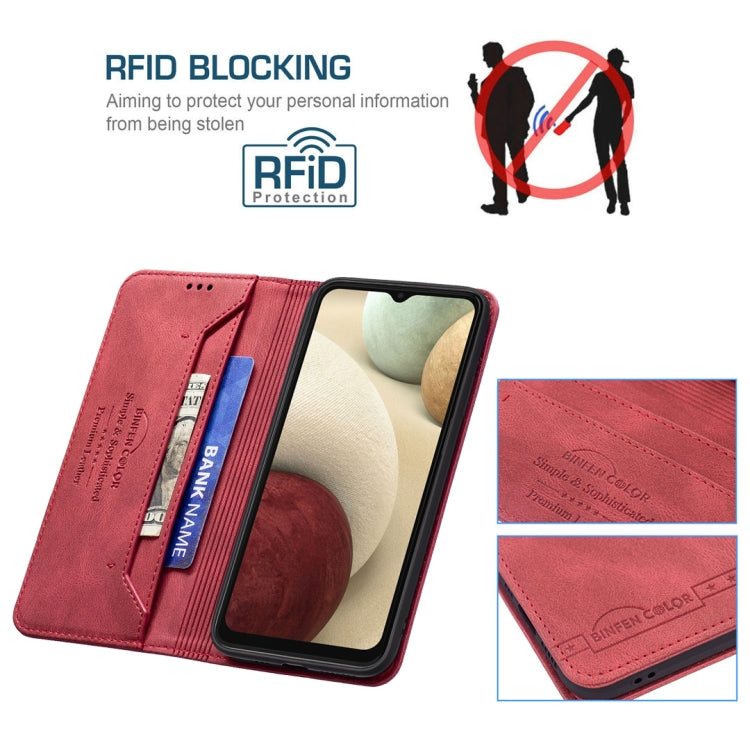 For Samsung Galaxy A12 Magnetic RFID Blocking Anti-Theft Leather Case with Holder & Card Slots & Wallet