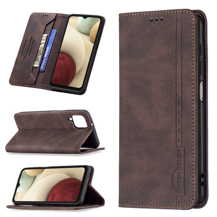 For Samsung Galaxy A12 Magnetic RFID Blocking Anti-Theft Leather Case with Holder & Card Slots & Wallet