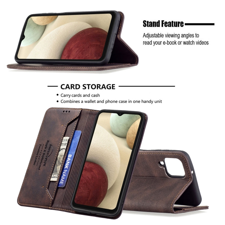 For Samsung Galaxy A12 Magnetic RFID Blocking Anti-Theft Leather Case with Holder & Card Slots & Wallet