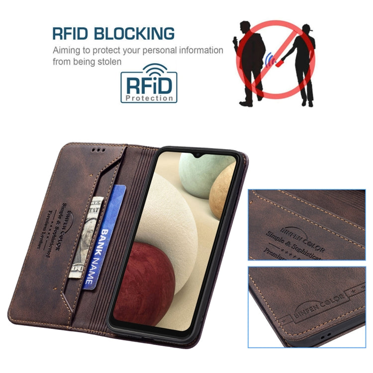For Samsung Galaxy A12 Magnetic RFID Blocking Anti-Theft Leather Case with Holder & Card Slots & Wallet
