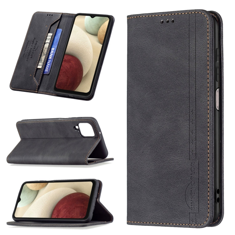 For Samsung Galaxy A12 Magnetic RFID Blocking Anti-Theft Leather Case with Holder & Card Slots & Wallet