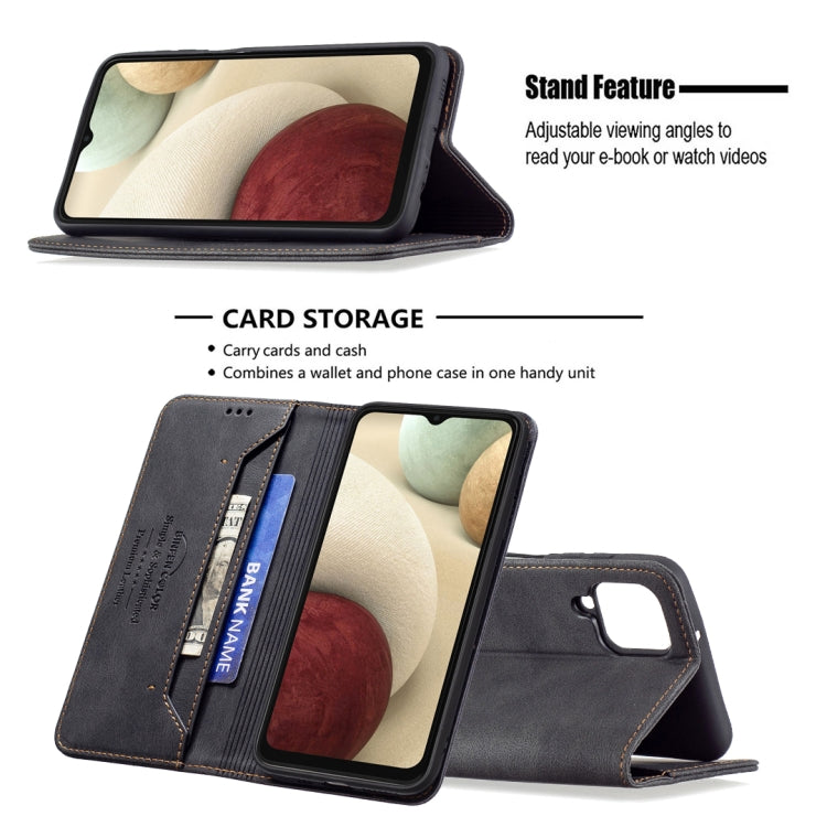 For Samsung Galaxy A12 Magnetic RFID Blocking Anti-Theft Leather Case with Holder & Card Slots & Wallet