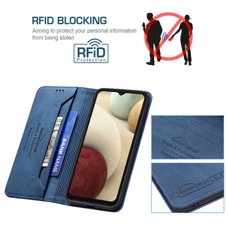 For Samsung Galaxy A12 Magnetic RFID Blocking Anti-Theft Leather Case with Holder & Card Slots & Wallet