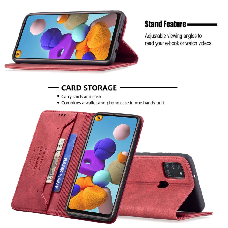 For Samsung Galaxy A21s Magnetic RFID Blocking Anti-Theft Leather Case with Holder & Card Slots & Wallet