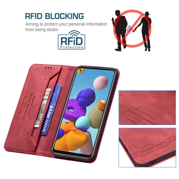 For Samsung Galaxy A21s Magnetic RFID Blocking Anti-Theft Leather Case with Holder & Card Slots & Wallet