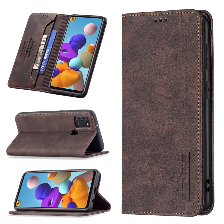 For Samsung Galaxy A21s Magnetic RFID Blocking Anti-Theft Leather Case with Holder & Card Slots & Wallet