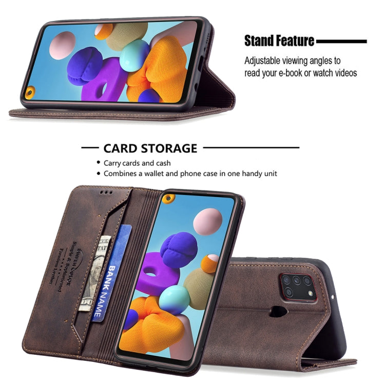 For Samsung Galaxy A21s Magnetic RFID Blocking Anti-Theft Leather Case with Holder & Card Slots & Wallet