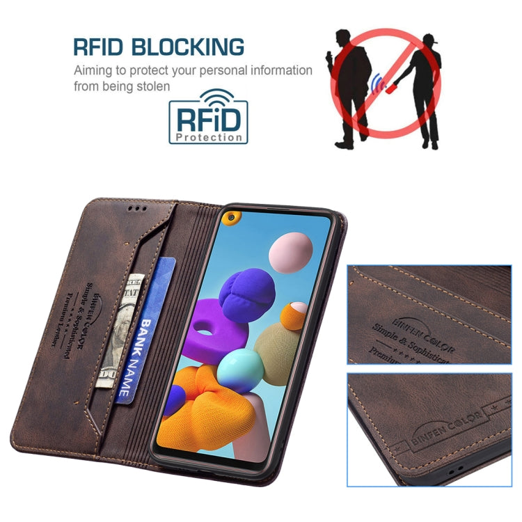 For Samsung Galaxy A21s Magnetic RFID Blocking Anti-Theft Leather Case with Holder & Card Slots & Wallet