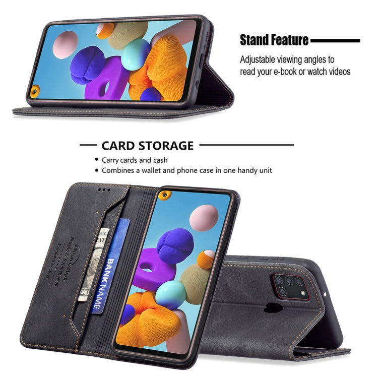 For Samsung Galaxy A21s Magnetic RFID Blocking Anti-Theft Leather Case with Holder & Card Slots & Wallet
