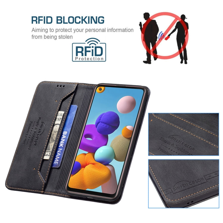 For Samsung Galaxy A21s Magnetic RFID Blocking Anti-Theft Leather Case with Holder & Card Slots & Wallet