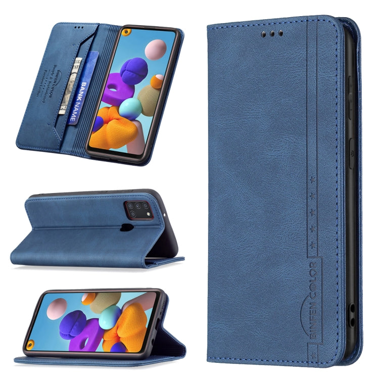 For Samsung Galaxy A21s Magnetic RFID Blocking Anti-Theft Leather Case with Holder & Card Slots & Wallet