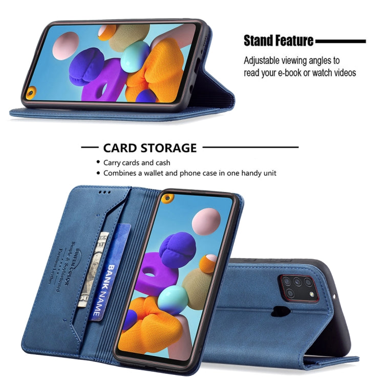 For Samsung Galaxy A21s Magnetic RFID Blocking Anti-Theft Leather Case with Holder & Card Slots & Wallet
