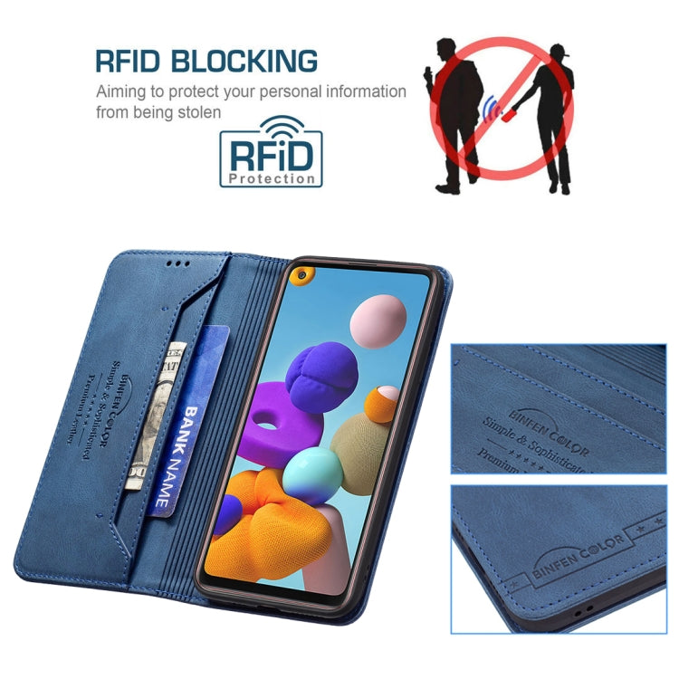 For Samsung Galaxy A21s Magnetic RFID Blocking Anti-Theft Leather Case with Holder & Card Slots & Wallet