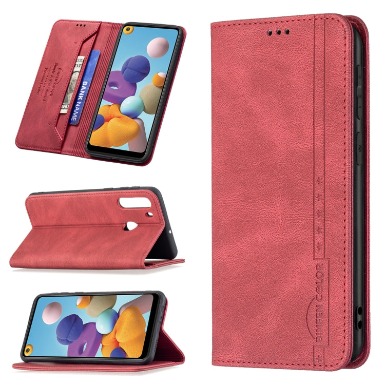 For Samsung Galaxy A21 Magnetic RFID Blocking Anti-Theft Leather Case with Holder & Card Slots & Wallet