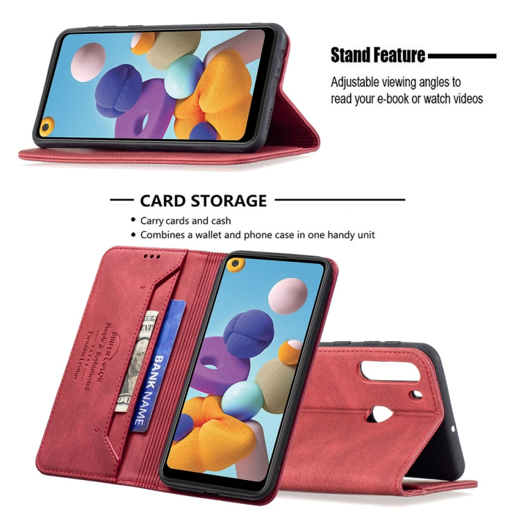 For Samsung Galaxy A21 Magnetic RFID Blocking Anti-Theft Leather Case with Holder & Card Slots & Wallet