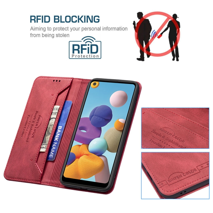 For Samsung Galaxy A21 Magnetic RFID Blocking Anti-Theft Leather Case with Holder & Card Slots & Wallet
